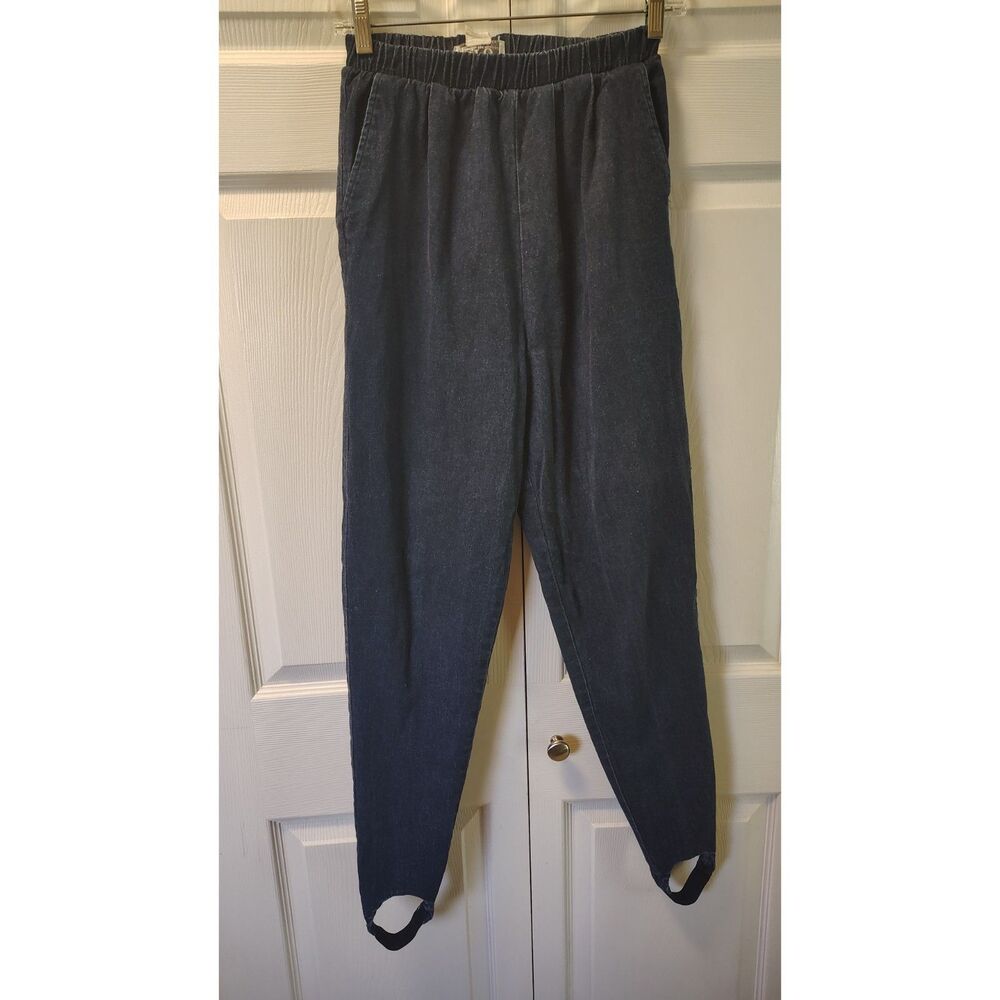 Vintage 80s 90s SFO Women's Small Elastic High Waist Denim Stirrup Pants Jeans